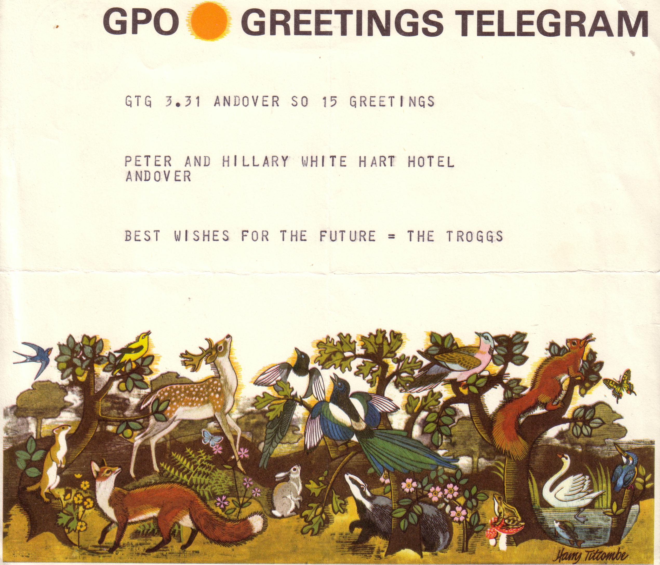 The Telegram sent by The Troggs on our Wedding Day